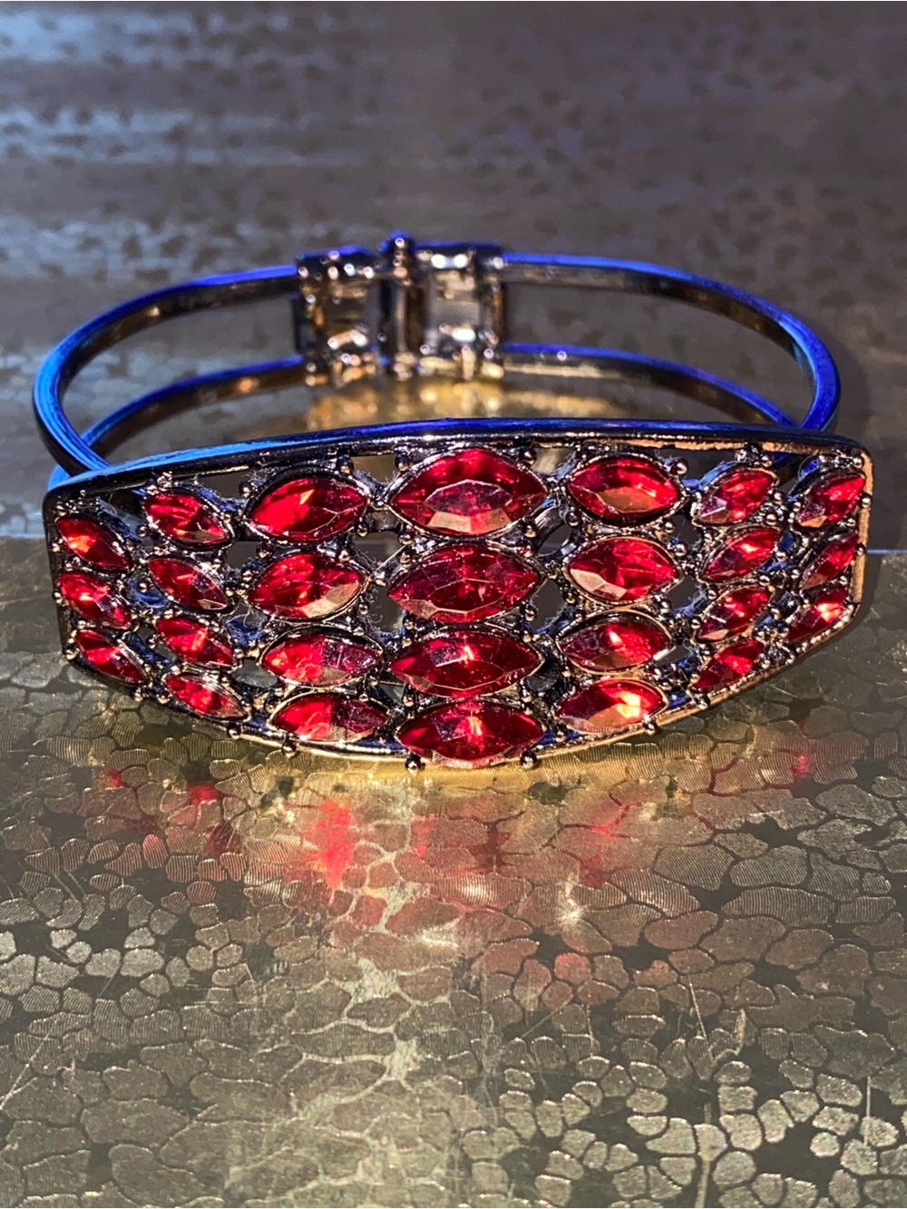 New Red Crystal Statement Hinge Cuff Bracelet